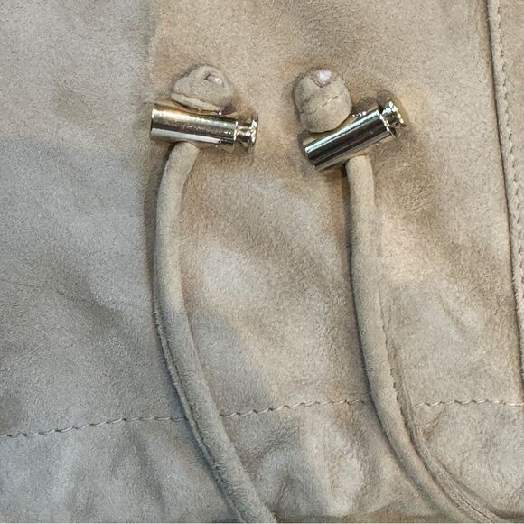 Reiss Solene Suede Bomber Jacket L Cream Tan Leather Zip-Up Designer Outerwear - Picture 7 of 9